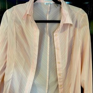Pink and white striped collared shirt